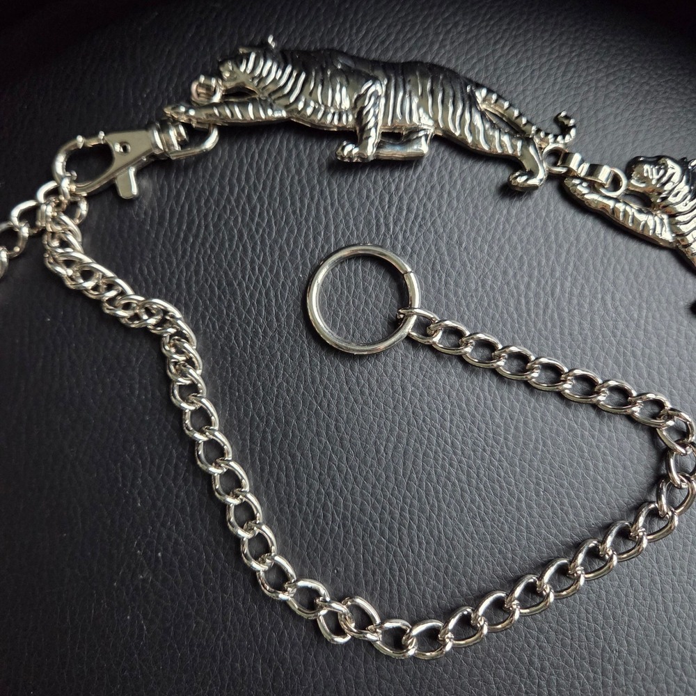 Vintage 90s Silver Tone Tiger Panther Chain Link Belt Y2K Statement Chunky 40" - Picture 10 of 15